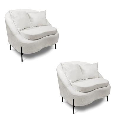 Poltrona Decorativa Orgânica Pé De Metal Preto Kit 2 Zaya Bouclê C05 - D'rossi Off White