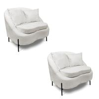 Poltrona Decorativa Orgânica Pé De Metal Preto Kit 2 Zaya Bouclê C05 - D'rossi Off White - 1