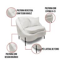 Poltrona Decorativa Orgânica Pé De Metal Preto Kit 2 Zaya Bouclê C05 - D'rossi Off White - 3