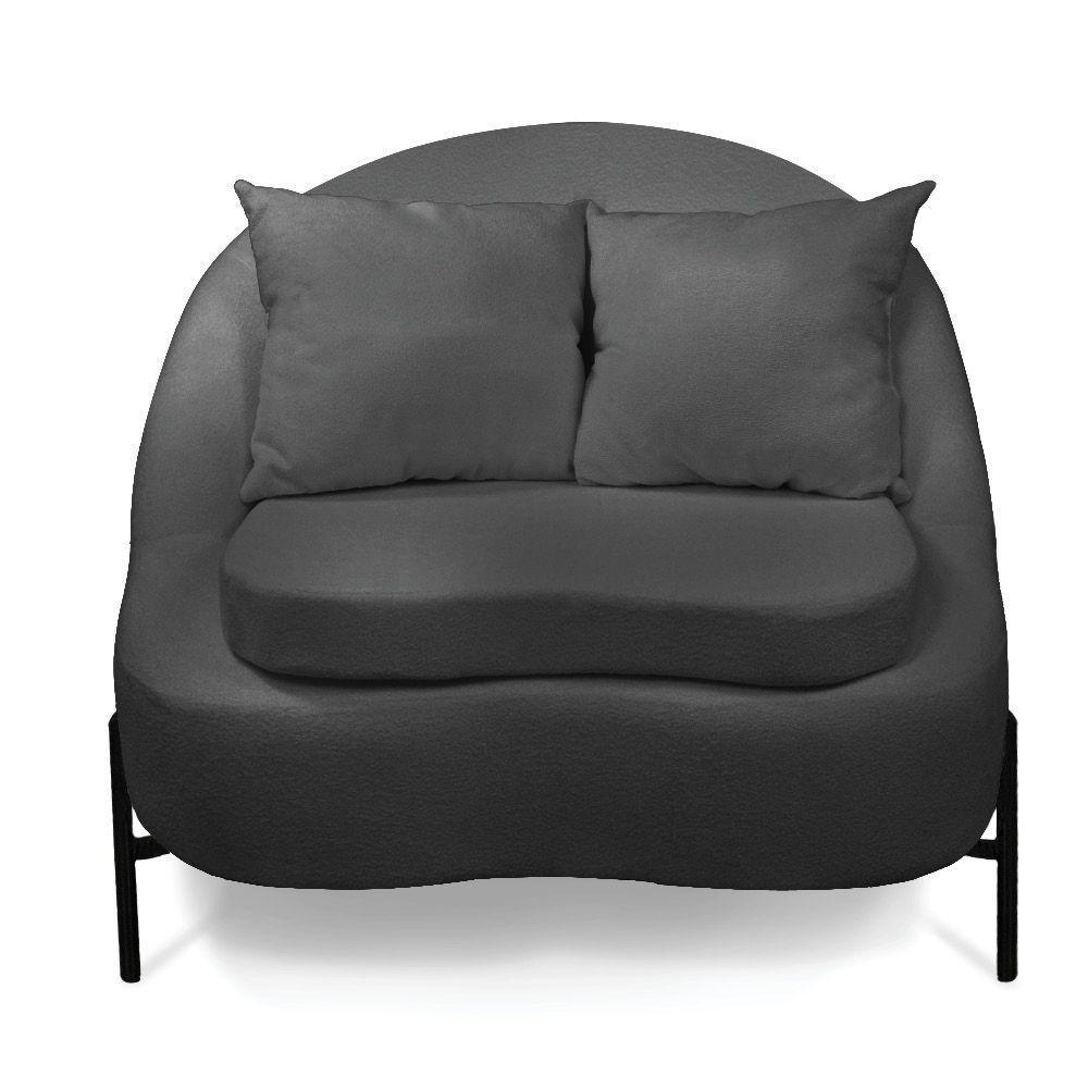 Poltrona Decorativa Orgânica Pé De Metal Preto Kit 2 Zaya Bouclê C05 - D'rossi Grafite - 3