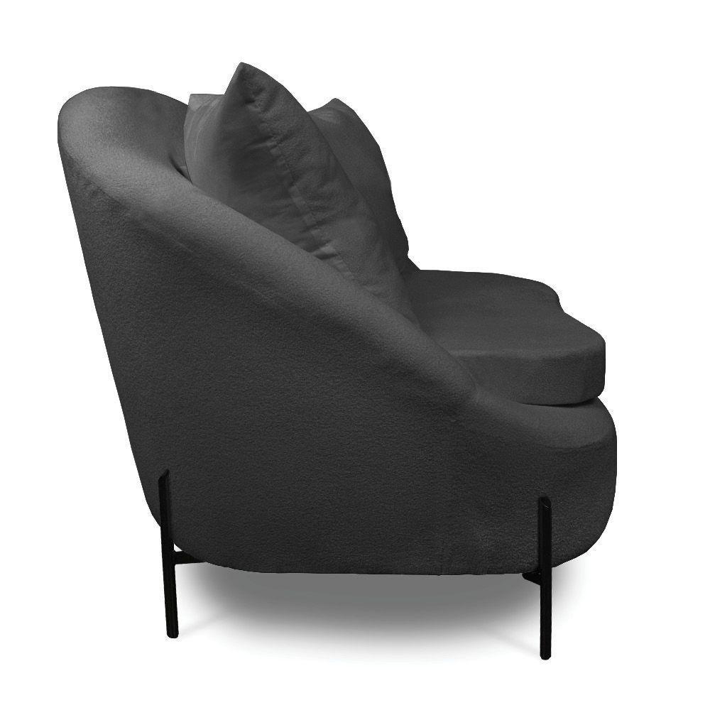 Poltrona Decorativa Orgânica Pé De Metal Preto Kit 2 Zaya Bouclê C05 - D'rossi Grafite - 7