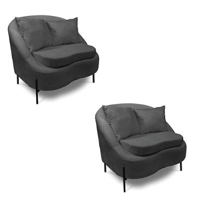 Poltrona Decorativa Orgânica Pé De Metal Preto Kit 2 Zaya Bouclê C05 - D'rossi Grafite