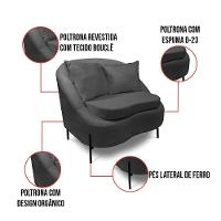 Poltrona Decorativa Orgânica Pé De Metal Preto Kit 2 Zaya Bouclê C05 - D'rossi Grafite - 5