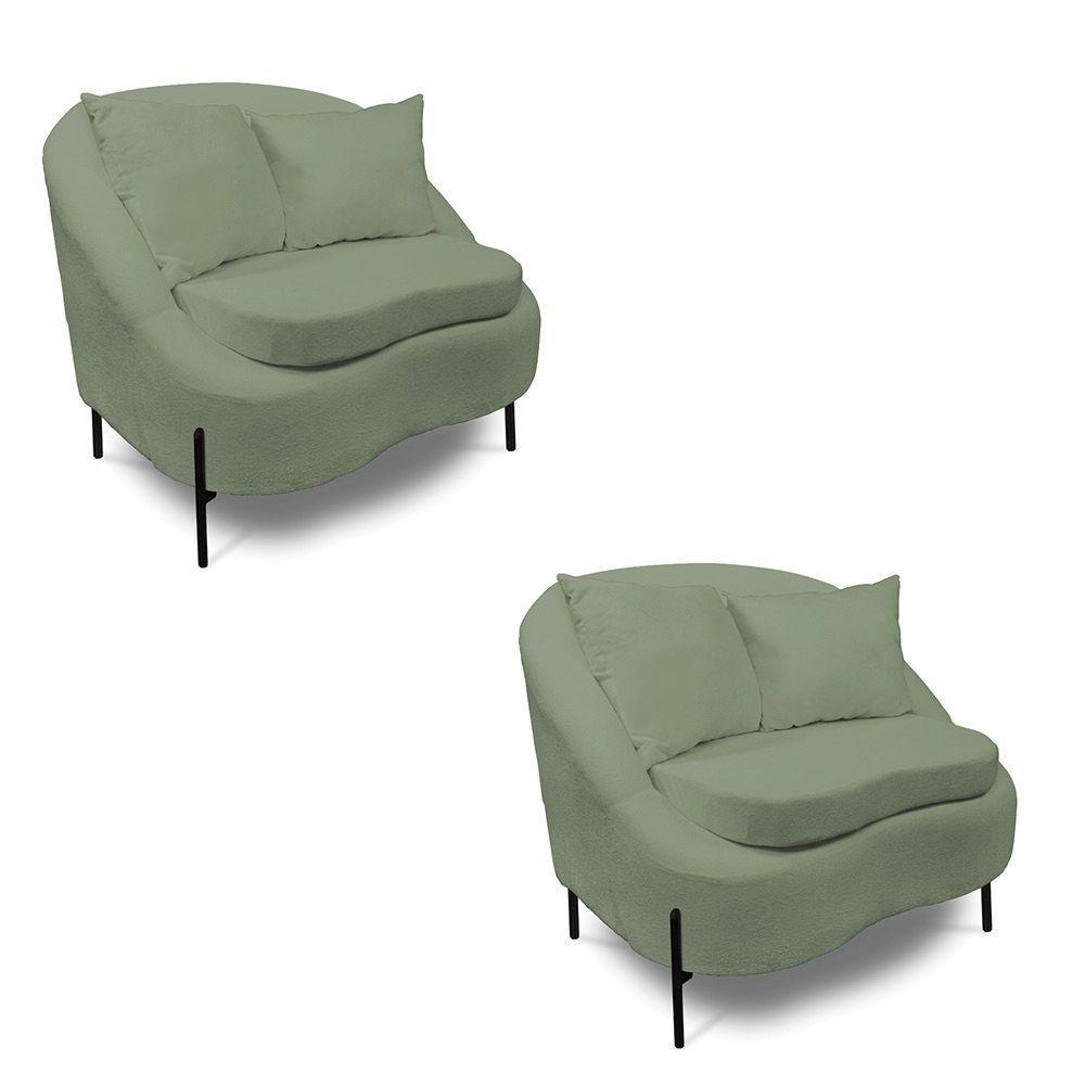 Poltrona Decorativa Orgânica Pé De Metal Preto Kit 2 Zaya Bouclê C05 - D'rossi Menta - 1