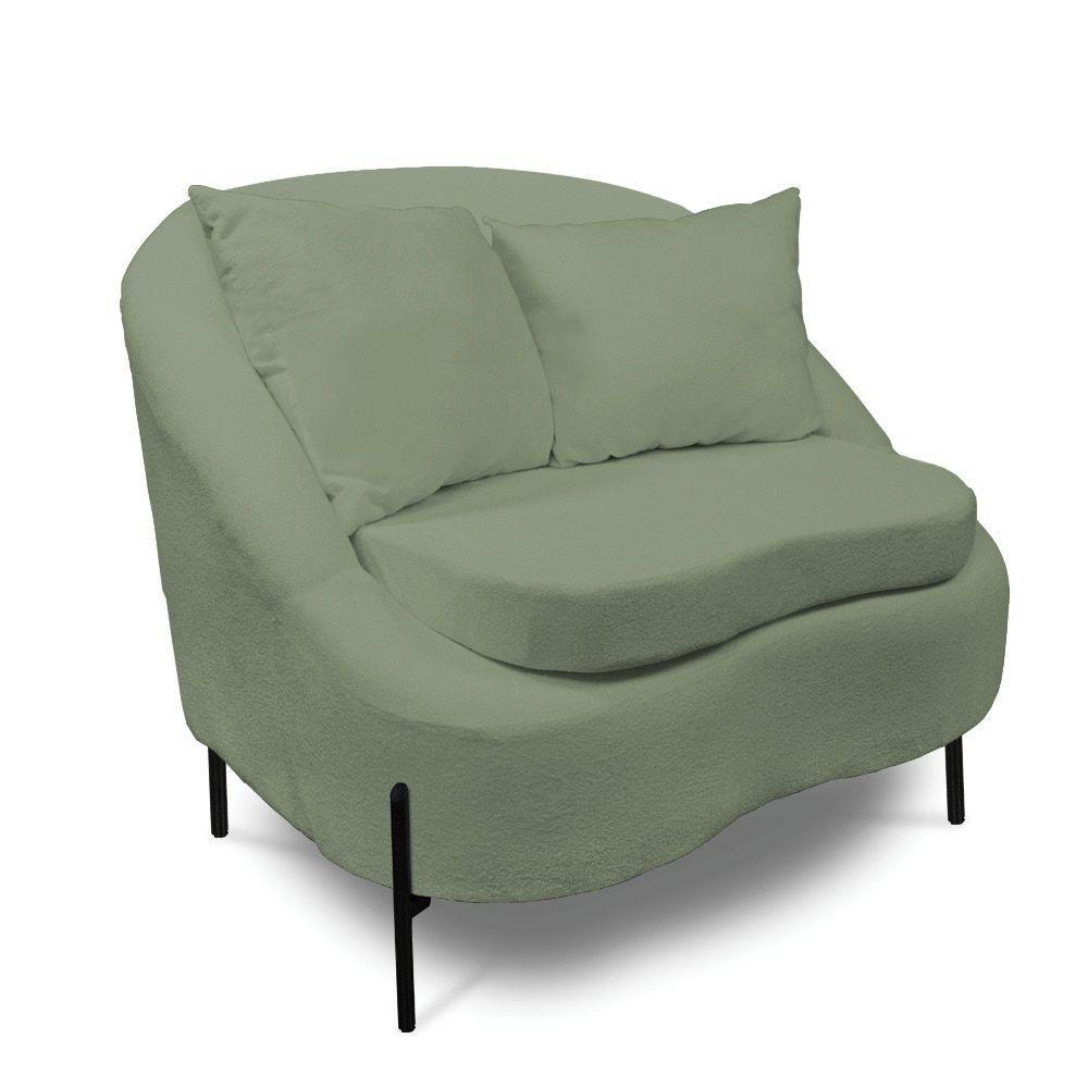 Poltrona Decorativa Orgânica Pé De Metal Preto Kit 2 Zaya Bouclê C05 - D'rossi Menta - 2