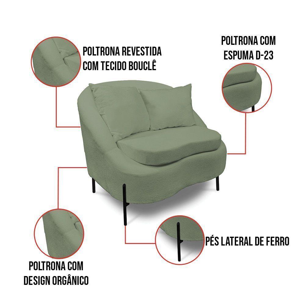 Poltrona Decorativa Orgânica Pé De Metal Preto Kit 2 Zaya Bouclê C05 - D'rossi Menta - 8