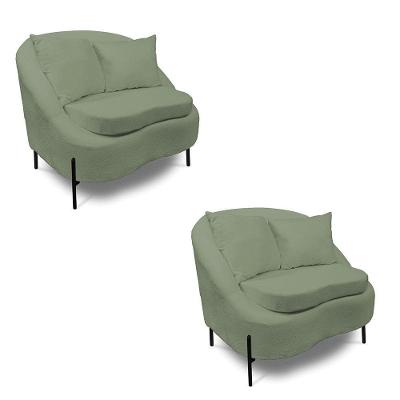 Poltrona Decorativa Orgânica Pé De Metal Preto Kit 2 Zaya Bouclê C05 - D'rossi Menta
