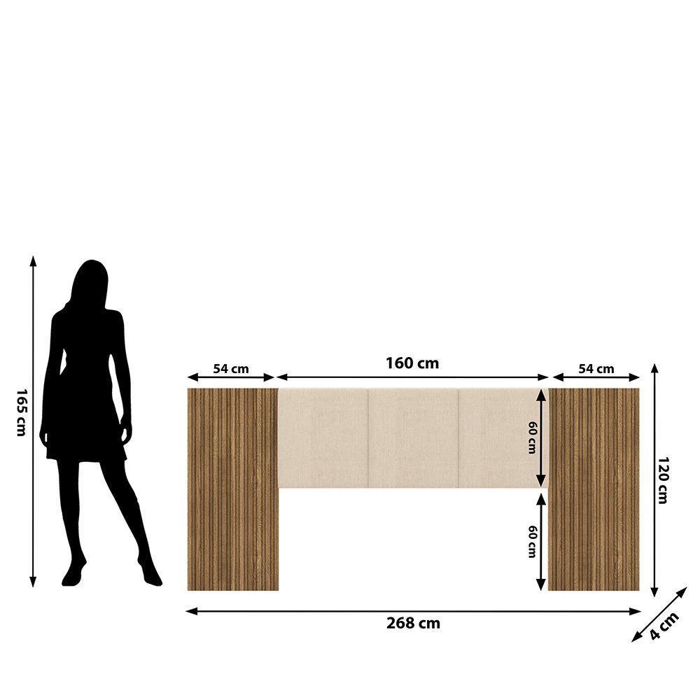 Cabeceira Casal Queen Cama Box 268cm Ripado Selma Linho V01 - D'rossi Brisa E Bege - 3