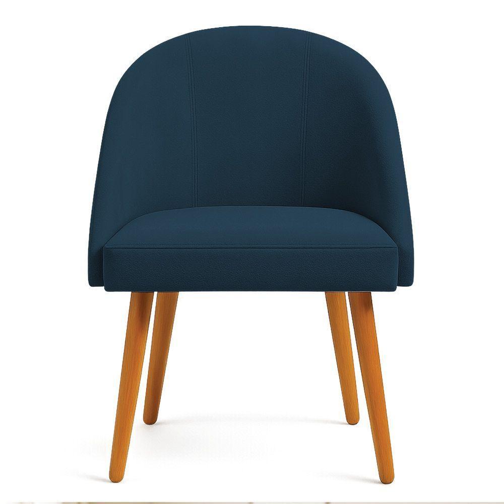 Kit 04 Cadeiras Poltrona De Jantar Luna Suede Pés Palito Castanho - Pallazio Azul Marinho - 4