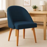 Kit 04 Cadeiras Poltrona De Jantar Luna Suede Pés Palito Castanho - Pallazio Azul Marinho - 2