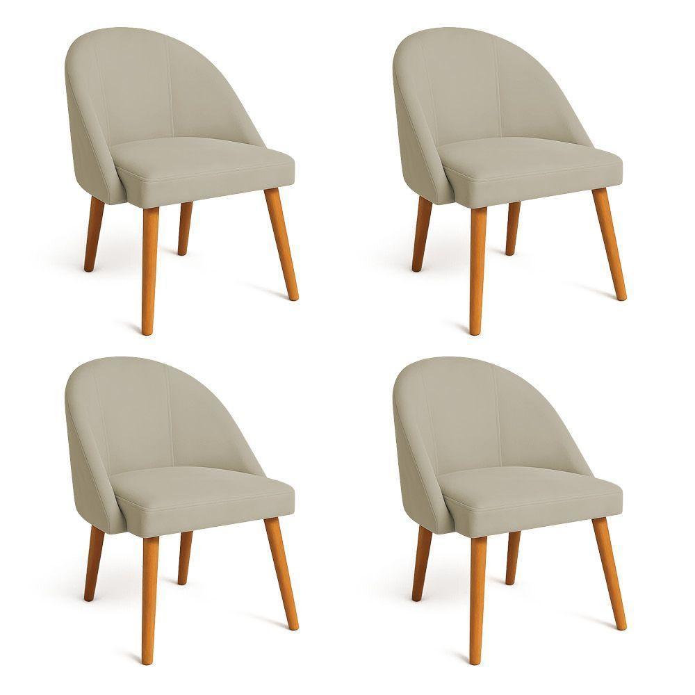 Kit 04 Cadeiras Poltrona De Jantar Luna Suede Pés Palito Castanho - Pallazio Capuccino - 1