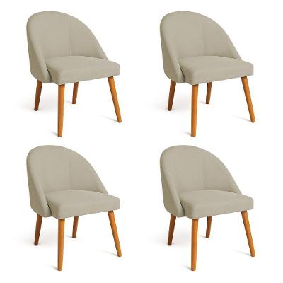 Kit 04 Cadeiras Poltrona De Jantar Luna Suede Pés Palito Castanho - Pallazio Capuccino