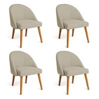 Kit 04 Cadeiras Poltrona De Jantar Luna Suede Pés Palito Castanho - Pallazio Capuccino - 1