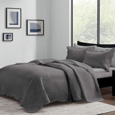 Kit Cobre Leito Casal Milão Liso + 2 Porta Travesseiros Geometrico Chumbo