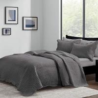 Kit Cobre Leito Casal Milão Liso + 2 Porta Travesseiros Geometrico Chumbo - 1