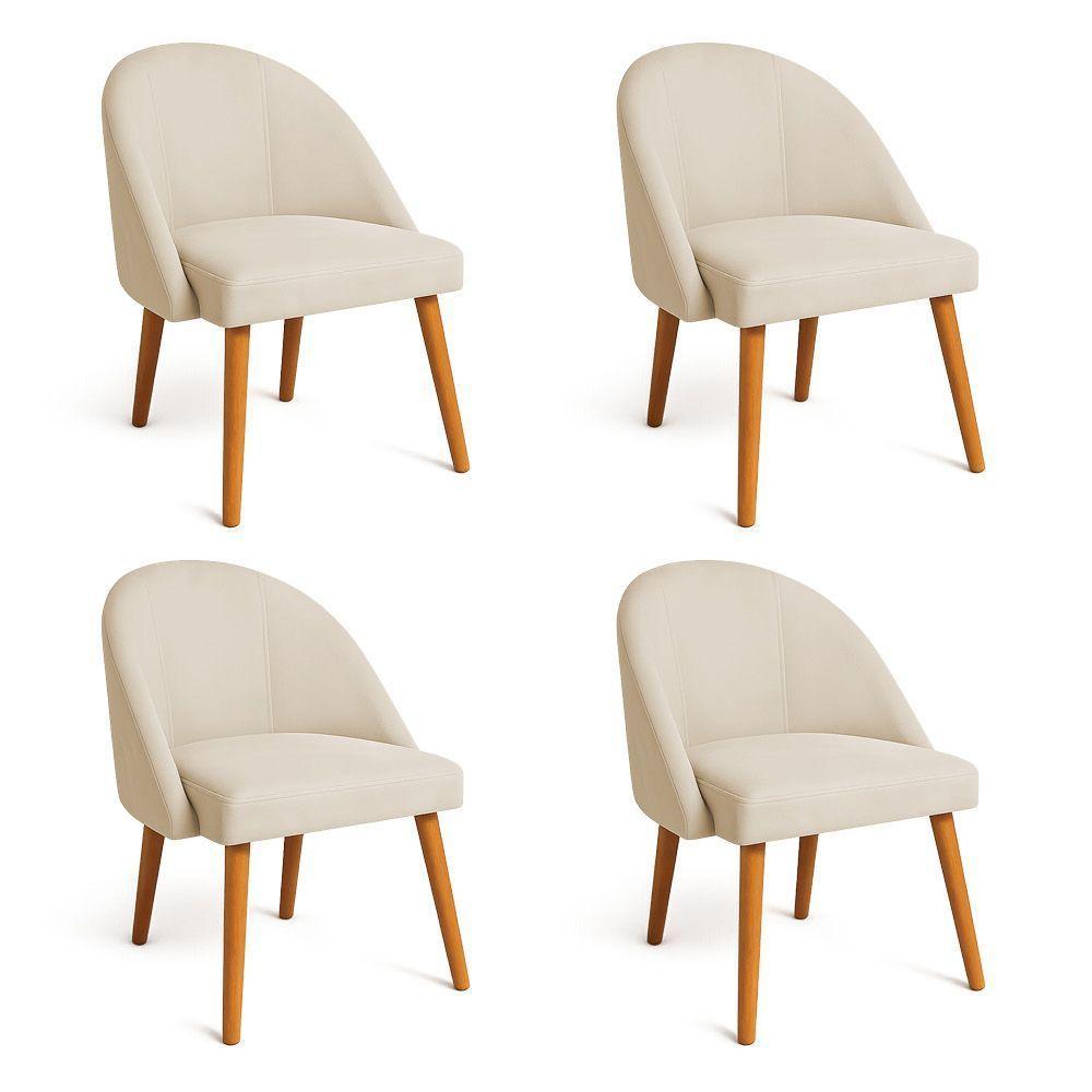 Kit 04 Cadeiras Poltrona De Jantar Luna Suede Pés Palito Castanho - Pallazio Bege - 1