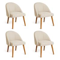 Kit 04 Cadeiras Poltrona De Jantar Luna Suede Pés Palito Castanho - Pallazio Bege - 1