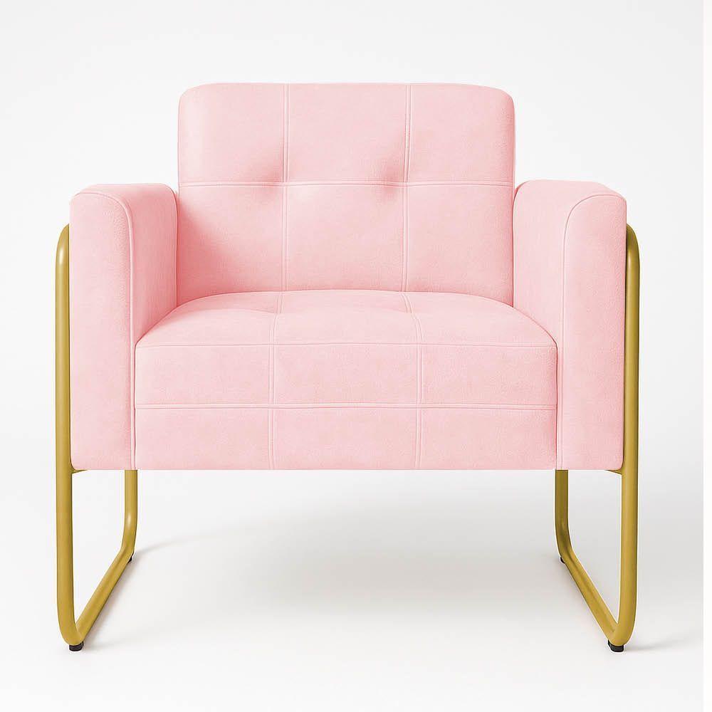 Poltrona Sala Industrial Alta Tubo Dourado Elisa Suede D03 - D'rossi Rosa Bebê - 2