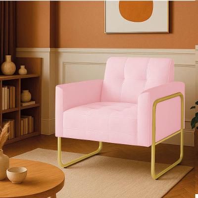 Poltrona Sala Elisa Suede D03 Industrial Alta Tubo Dourado Rosa Bebê D'Rossi