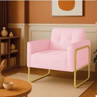 Poltrona Sala Industrial Alta Tubo Dourado Elisa Suede D03 - D'rossi Rosa Bebê - 1