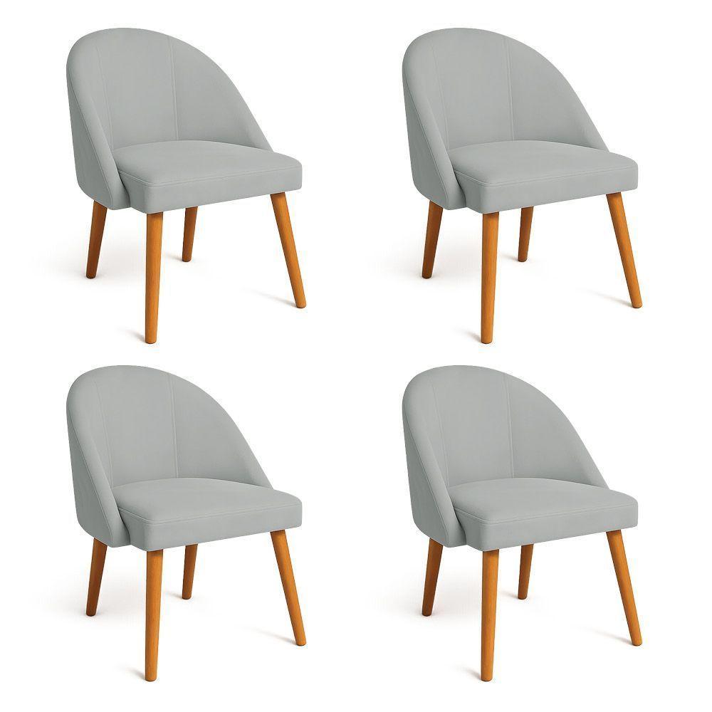 Kit 04 Cadeiras Poltrona De Jantar Luna Suede Pés Palito Castanho - Pallazio Cinza - 1