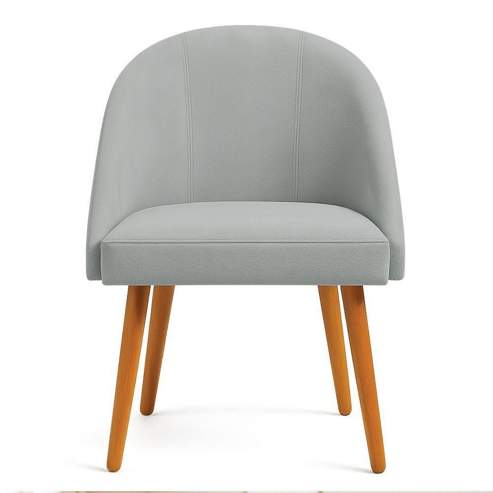 Kit 04 Cadeiras Poltrona De Jantar Luna Suede Pés Palito Castanho - Pallazio Cinza - 4