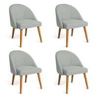 Kit 04 Cadeiras Poltrona De Jantar Luna Suede Pés Palito Castanho - Pallazio Cinza - 1