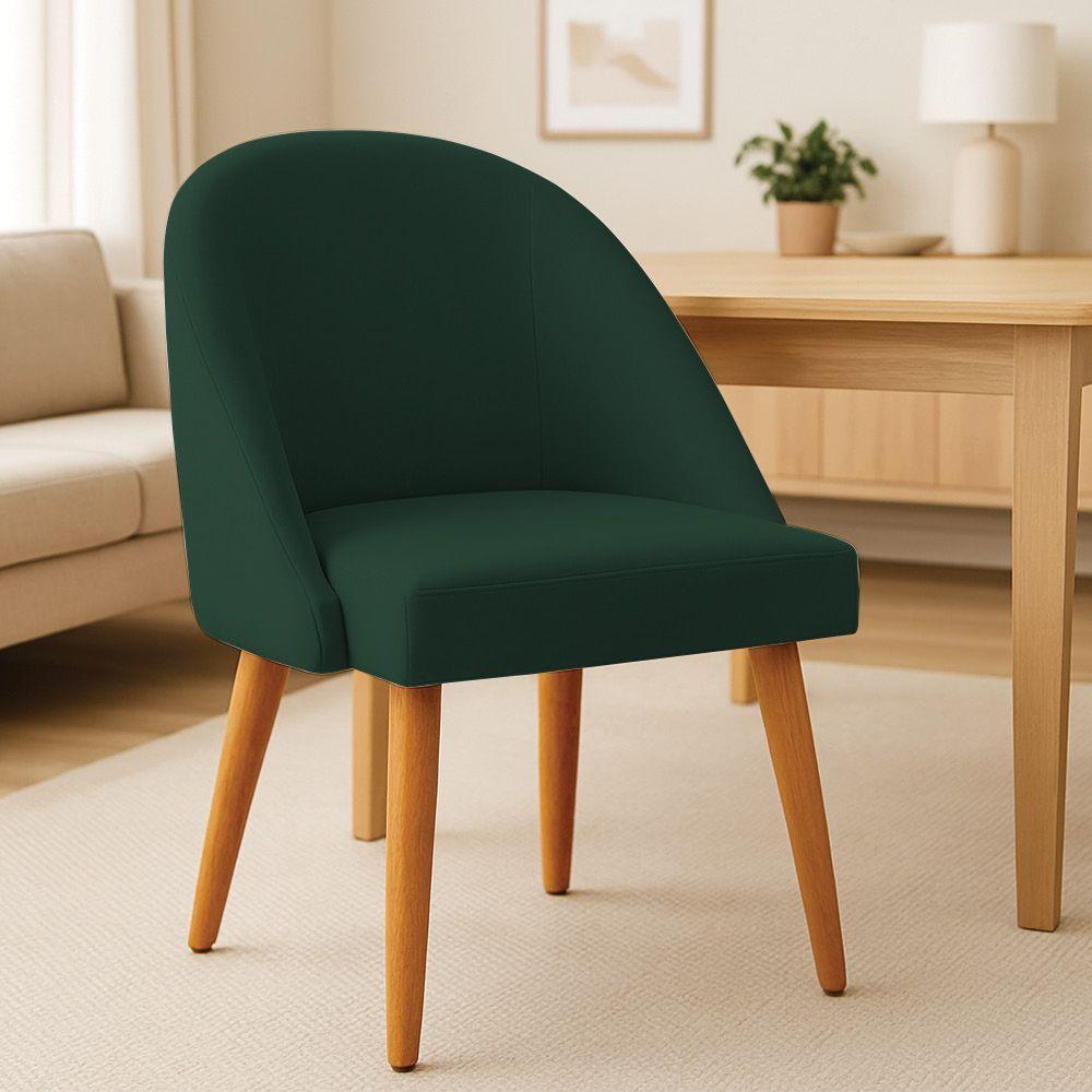 Kit 04 Cadeiras Poltrona De Jantar Luna Suede Pés Palito Castanho - Pallazio Verde - 2