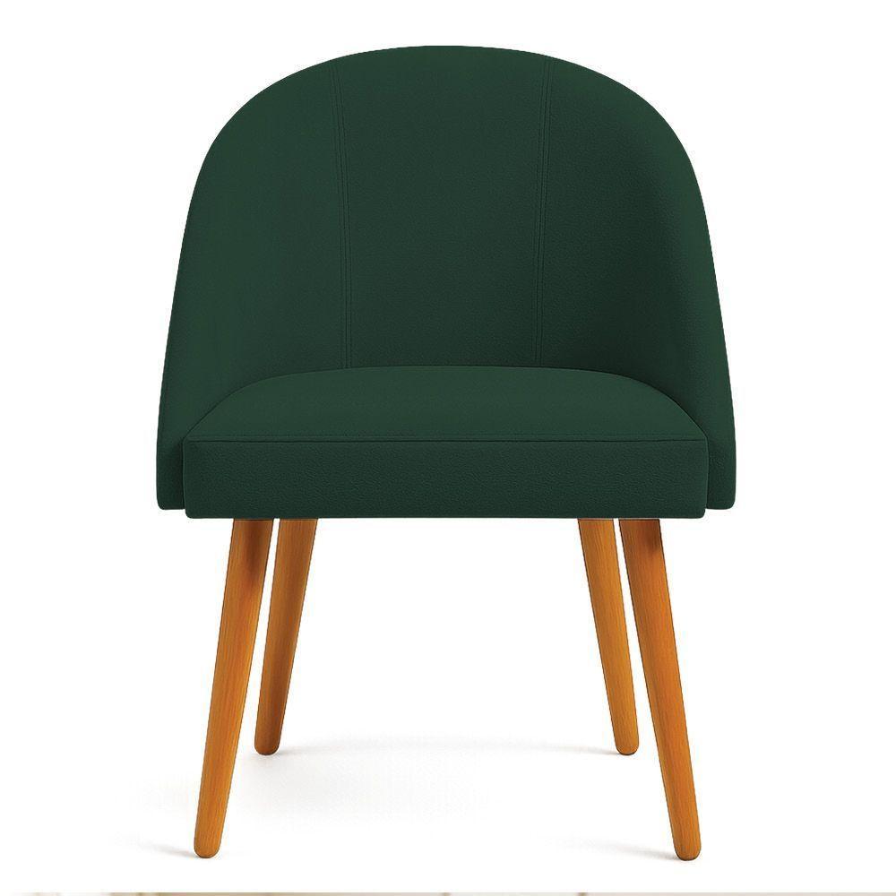 Kit 04 Cadeiras Poltrona De Jantar Luna Suede Pés Palito Castanho - Pallazio Verde - 4
