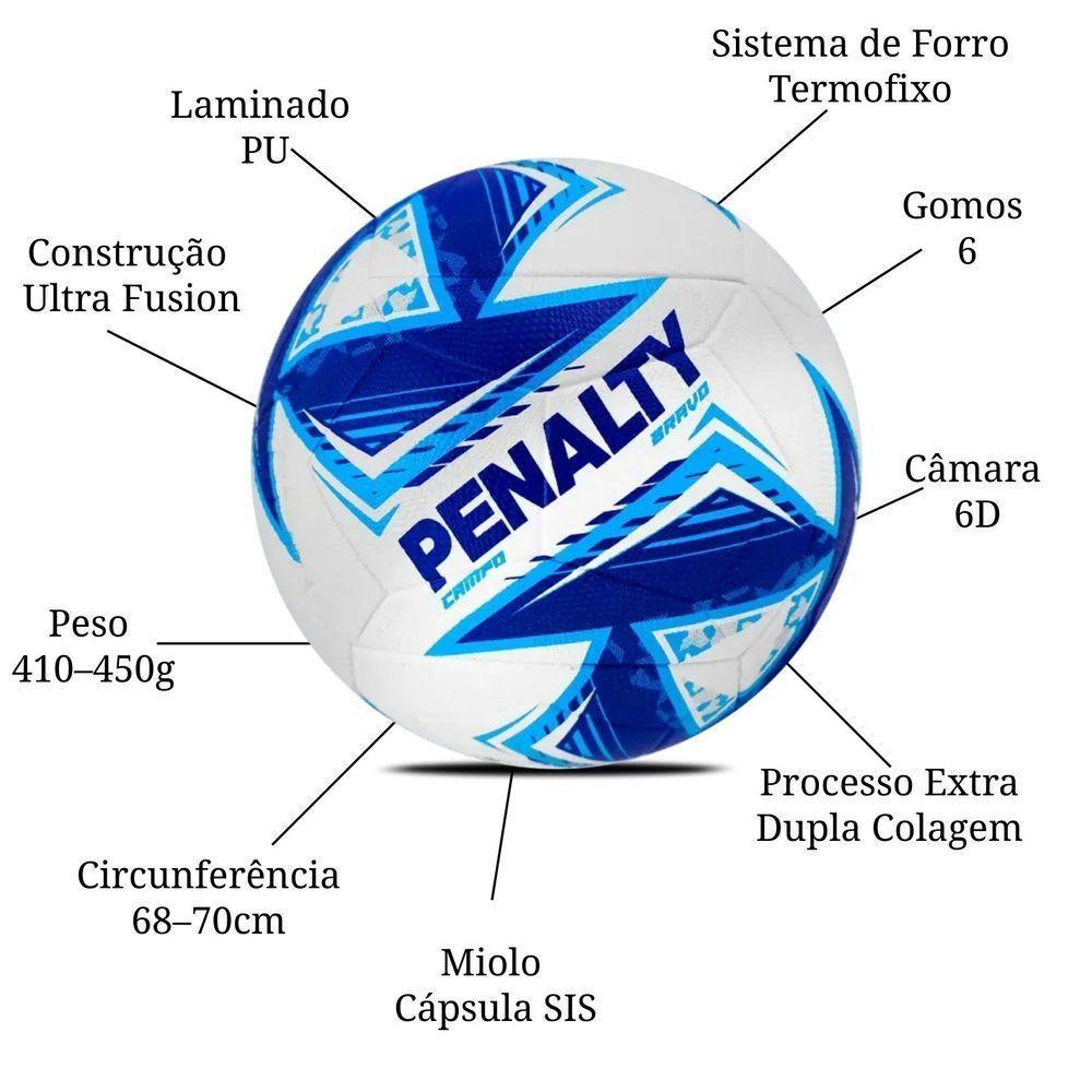 Bola De Futebol Campo Penalty Bravo Xxv + Bomba De Ar Penalty + Calibrador De Bolas Penalty Azul + Azul + Cinza Genêro Homem - 2