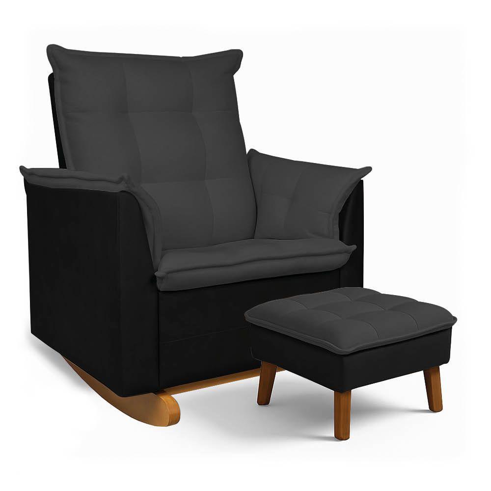 Poltrona Amamentação Balanço Madeira E Puff Lariane Pu-bouclê R04 - D'rossi Preto - 2