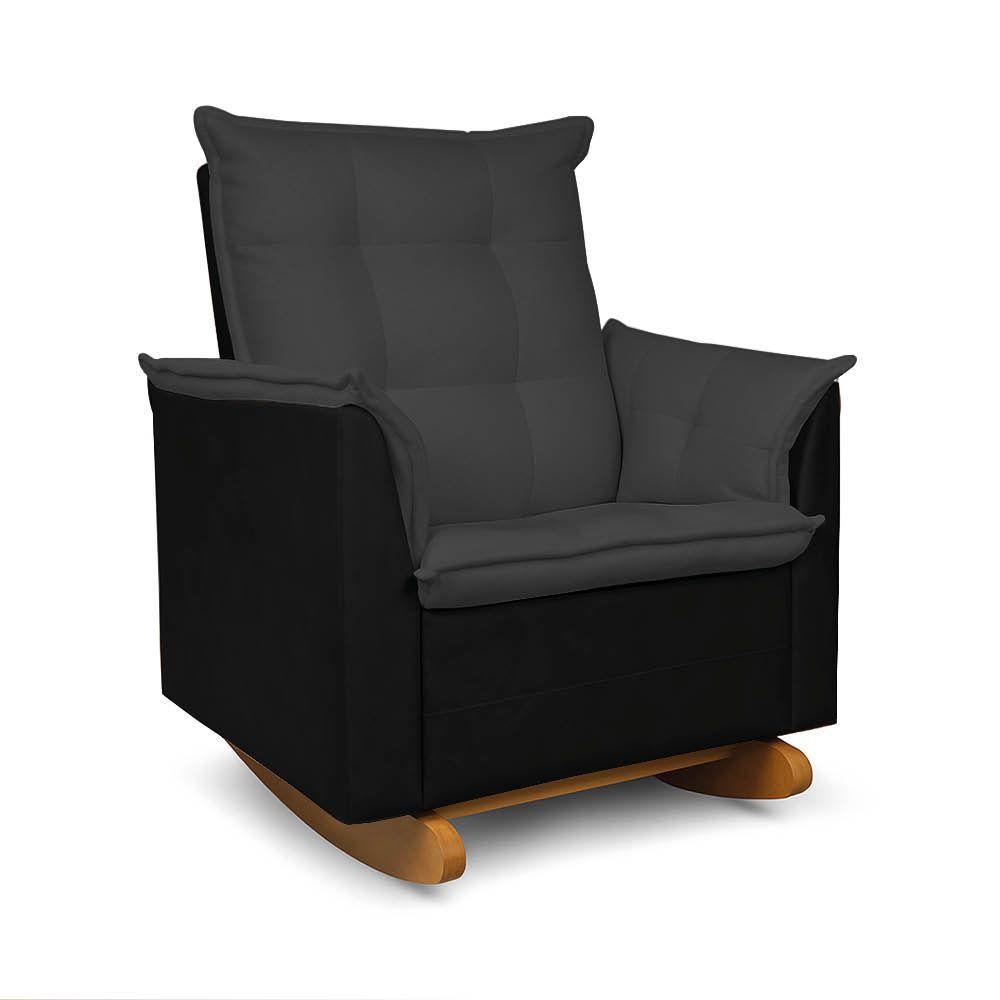 Poltrona Amamentação Balanço Madeira E Puff Lariane Pu-bouclê R04 - D'rossi Preto - 6