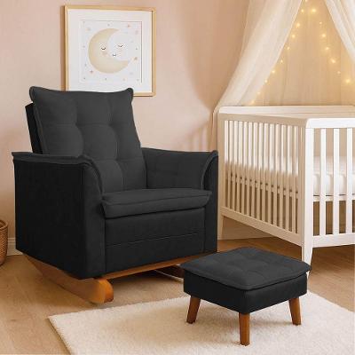 Poltrona Amamentação Balanço Madeira E Puff Lariane Pu-bouclê R04 - D'rossi Preto