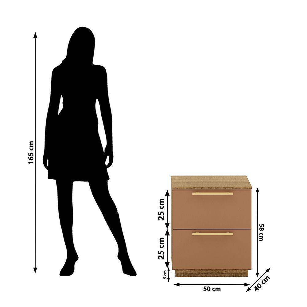 Mesa Cabeceira Quarto 50cm Com 2 Gavetas Magna V01 - D'rossi Naturale E Camarim - 3