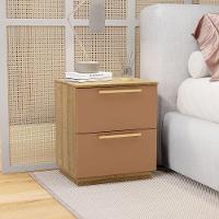 Mesa Cabeceira Quarto 50cm Com 2 Gavetas Magna V01 - D'rossi Naturale E Camarim - 1