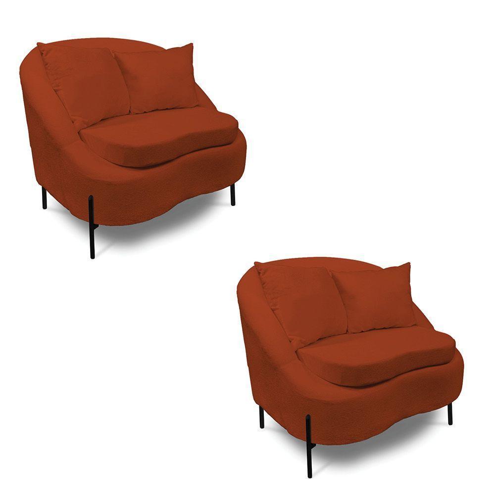 Poltrona Decorativa Orgânica Pé De Metal Preto Kit 2 Zaya Bouclê C05 - D'rossi Terra - 1