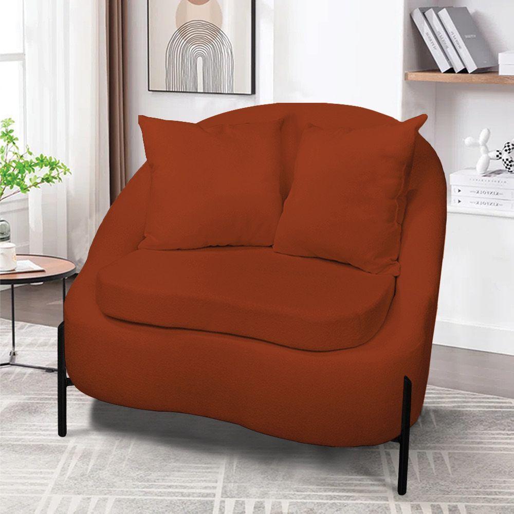 Poltrona Decorativa Orgânica Pé De Metal Preto Kit 2 Zaya Bouclê C05 - D'rossi Terra - 2