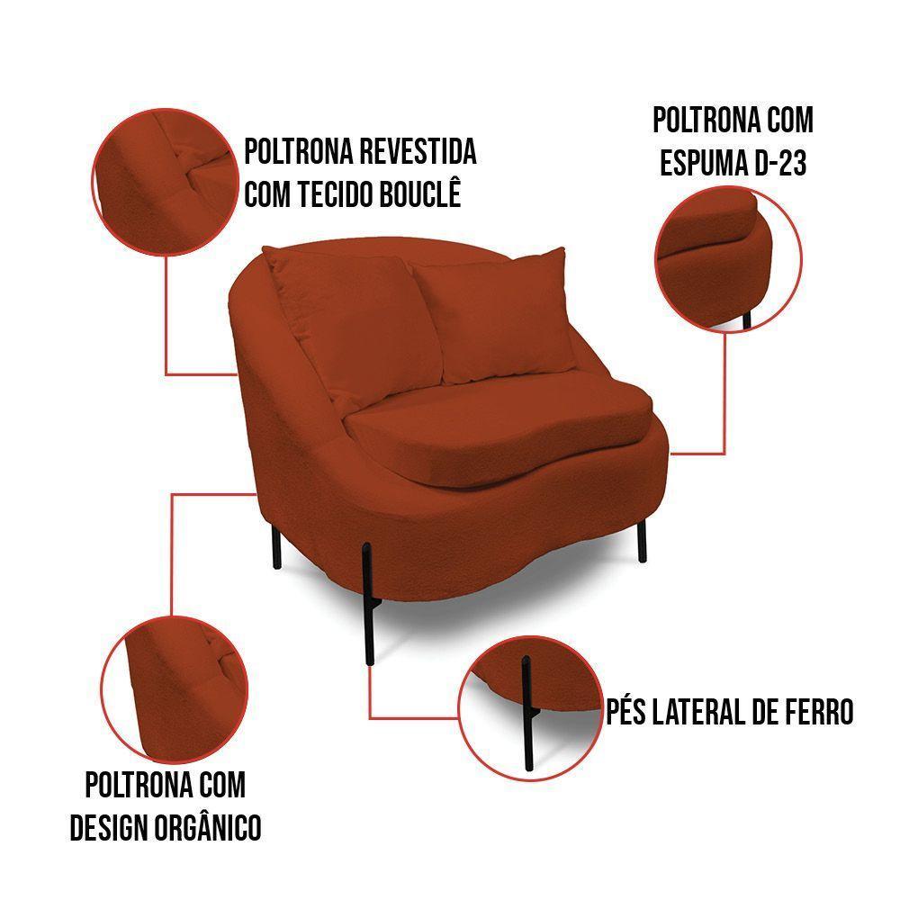 Poltrona Decorativa Orgânica Pé De Metal Preto Kit 2 Zaya Bouclê C05 - D'rossi Terra - 3