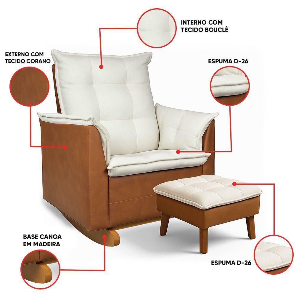 Poltrona Amamentação Balanço Madeira E Puff Lariane Pu-bouclê R04 - D'rossi Bege - 3