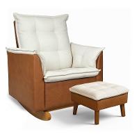 Poltrona Amamentação Balanço Madeira E Puff Lariane Pu-bouclê R04 - D'rossi Bege - 2