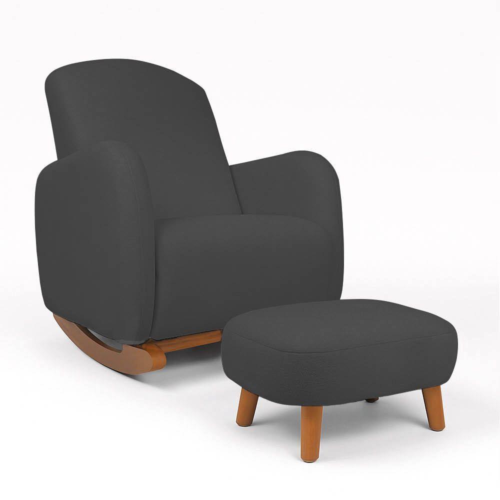 Poltrona Amamentação Balanço Madeira E Puff Jhessy Bouclê R04 - D'rossi Grafite - 2