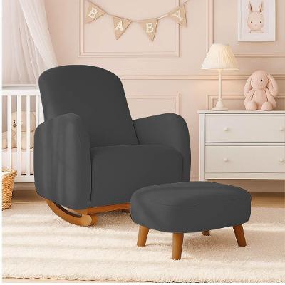 Poltrona Amamentação Balanço Madeira E Puff Jhessy Bouclê R04 - D'rossi Grafite