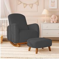 Poltrona Amamentação Balanço Madeira E Puff Jhessy Bouclê R04 - D'rossi Grafite - 1