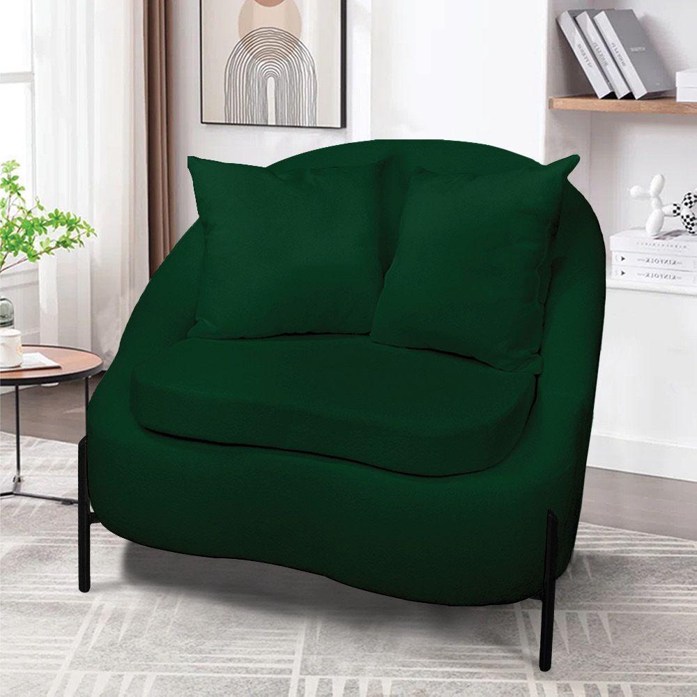 Poltrona Decorativa Orgânica Pé De Metal Preto Kit 2 Zaya Bouclê C05 - D'rossi Verde - 2