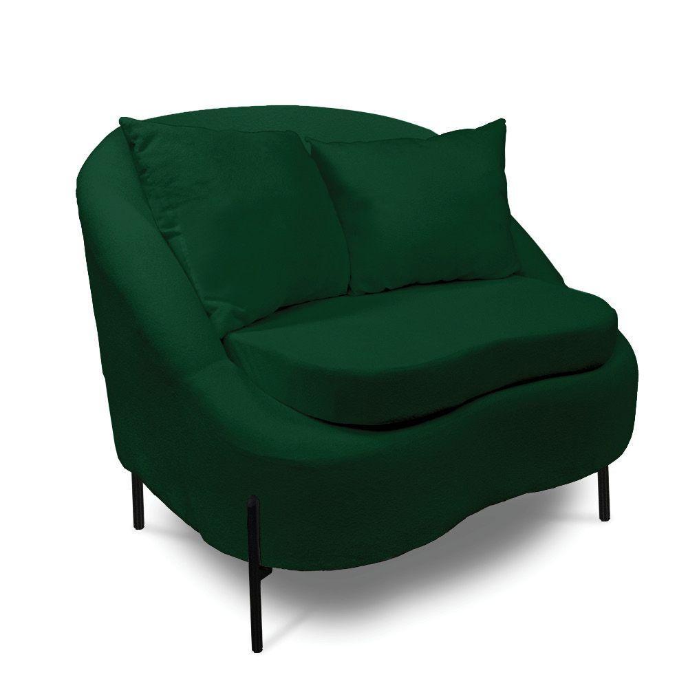 Poltrona Decorativa Orgânica Pé De Metal Preto Kit 2 Zaya Bouclê C05 - D'rossi Verde - 5