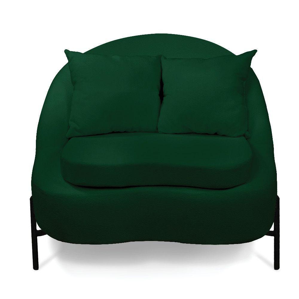 Poltrona Decorativa Orgânica Pé De Metal Preto Kit 2 Zaya Bouclê C05 - D'rossi Verde - 8
