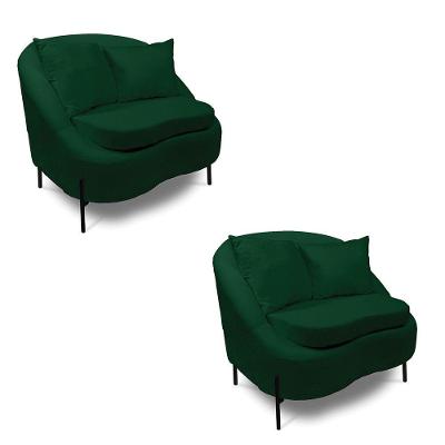 Poltrona Decorativa Orgânica Pé De Metal Preto Kit 2 Zaya Bouclê C05 - D'rossi Verde