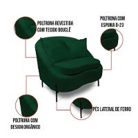Poltrona Decorativa Orgânica Pé De Metal Preto Kit 2 Zaya Bouclê C05 - D'rossi Verde - 3
