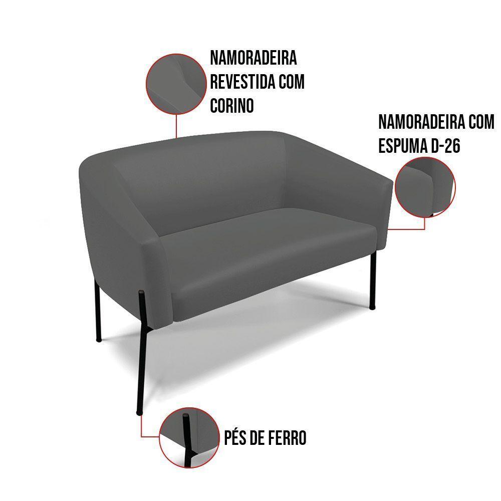 Namoradeira E 2 Poltronas Pé De Ferro Preto Stella Sintético Grafite D03 - D'rossi - 4