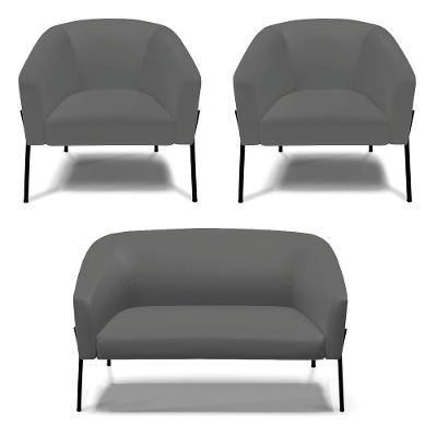 Namoradeira E 2 Poltronas Pé De Ferro Preto Stella Sintético Grafite D03 - D'rossi